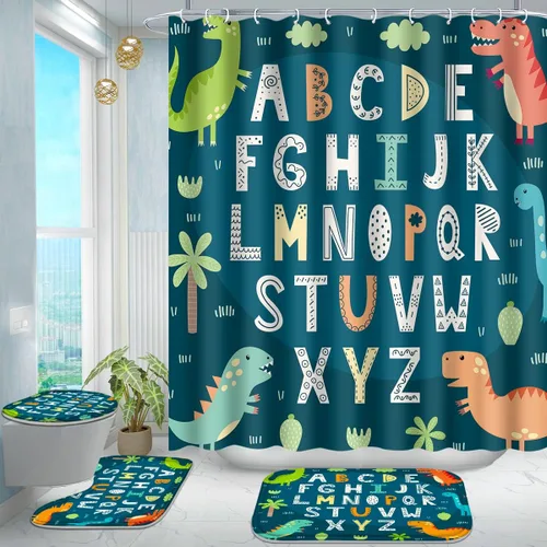 Vista 10 de Poedist Juego de 4 cortinas de ducha de baño, juegos de cortinas de baño para niños con alfombras