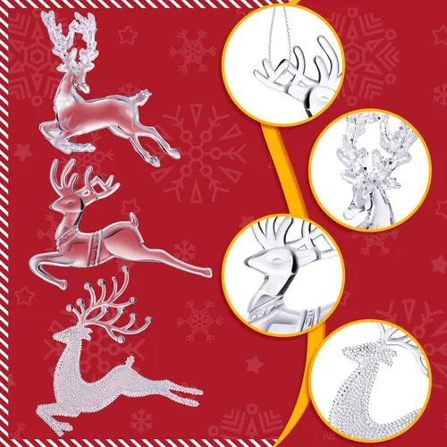 Vista 5 de Bencailor 6 piezas de adornos de reno acrílicos para árbol de Navidad, cascanueces de cristal, reno bailando, figura colgante decorativa, adornos