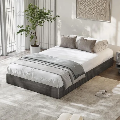 Vista 2 de Garvee Marco de cama individual, cama de plataforma de madera con diseño estriado Base de cama de perfil bajo, base de cama minimalista sin ruido