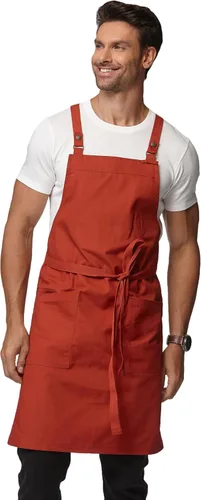 Vista 10 de Delantal de cocina unisex, delantal con correa cruzada con 2 bolsillos, delantal profesional duradero e impermeable 4251JC