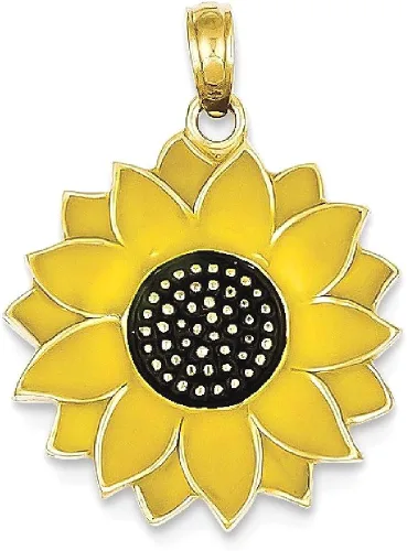 Vista 8 de Collar con dije de girasol esmaltado de oro amarillo de 14 quilates, joyería fina para mujer, regalos para ella, Esmalte