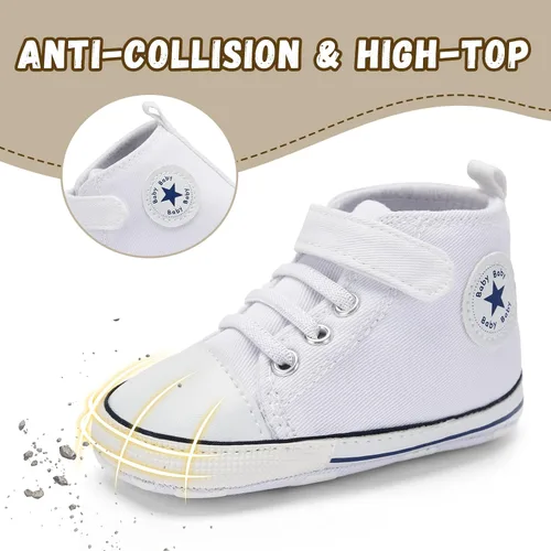 Vista 3 de BACSAC Zapatos altos de lona para bebés y niñas recién nacidos, zapatos deportivos para primeros pasos con gancho y bucle, transpirables, ligeros