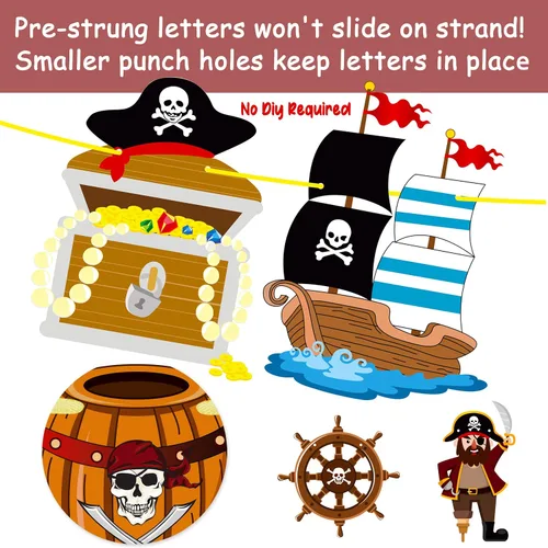 Vista 4 de 2 pancartas de fiesta pirata, decoraciones de fiesta pirata, fiesta de cumpleaños pirata, pancartas recortadas para fiesta temática pirata