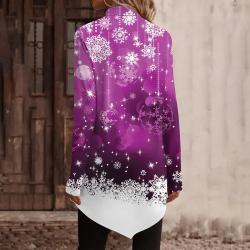 Vista 3 de Christmas Shirts, Women's Daily Casual Christmas Print Blouse High Neck Dressy Shirt Pullover Casual Long Sleeve T-Shirt