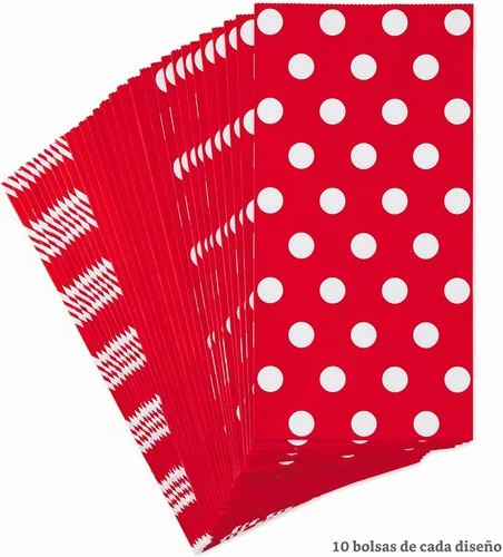 Vista 5 de Hallmark Bolsas rojas para obsequios de fiesta y golosinas envueltas, diseños variados