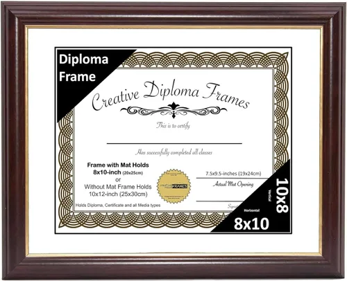 Vista 83 de Creative Picture Frames Marco para Diploma de Caoba con Borde Dorado de 12x16 pulgadas con Vidrio y Paspartú Negro y Colgadores de Pared Instalados