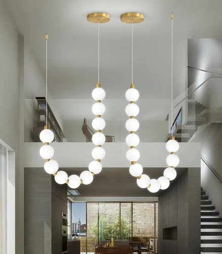 Vista 6 de Candelabros modernos LED regulables, bolas de acrílico, iluminación colgante de techo para sala de estar, comedor, dormitorio, luces colgantes