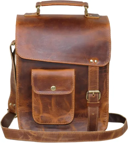 Vista 3 de jaald leather messenger bag laptop case office briefcase gift for men computer distressed shoulder bag