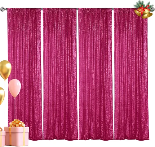 Vista 19 de Hahuho - Cortina de fondo de lentejuelas negras, 2 piezas de 2 pies x 8 pies, cortina de fondo con purpurina para fiestas, Navidad, boda, decoración