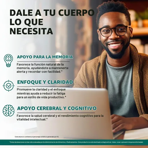 Vista 3 de Cápsulas de suplemento de melena de leones, melena de león orgánica 1200 mg, 120 cápsulas veganas