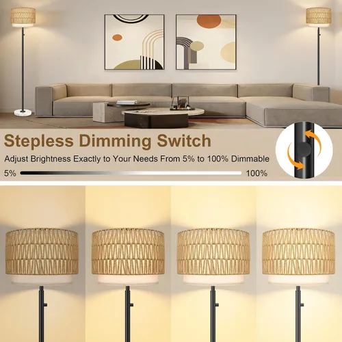 Vista 3 de Lámparas de pie para sala de estar, bombilla LED incluida, lámpara de pie regulable con pantalla de lino, lámpara de pie moderna con base de mármol