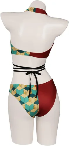 Vista 5 de Demon Kamado Nezuko - Traje de baño de verano para mujer traje de baño Kanroji Mitsuri traje de baño de anime Kimetsu no Yaiba Cosplay