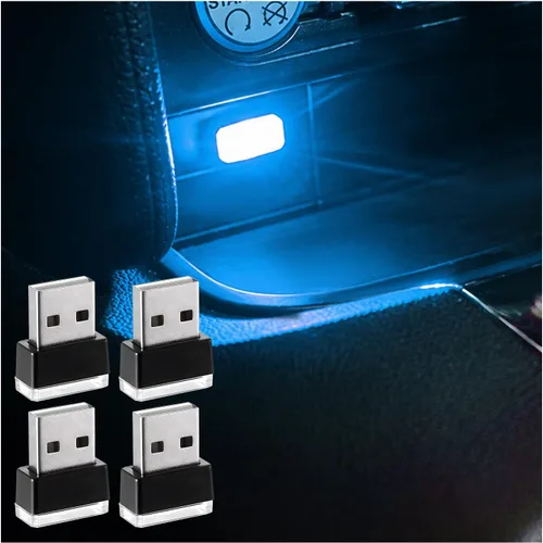 Vista 9 de Augeny 4 PCS Lámpara de Atmósfera Interior de Coche LED USB, Luz Nocturna Decorativa Enchufable USB, Kit de Iluminación Ambiental Portátil para 2
