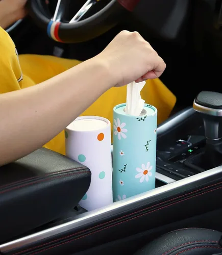 Vista 7 de Portapañuelos para coche con pañuelos faciales a granel - cilindro de 4 paquetes de pañuelos para coche, portapañuelos para automóvil, pañuelos