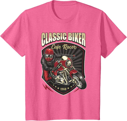 Vista 54 de Camiseta de motocicleta clásica Biker Cafe Racer para hombre, Negro, S