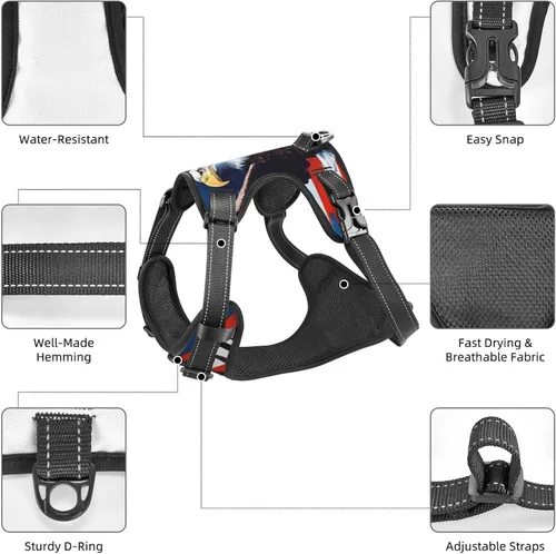Vista 4 de Dog Harness for Small Dogs with Leash No Pull 2 Leash Clips, Adjustable Soft American Flag and The Eagle Dog Vest Set Small