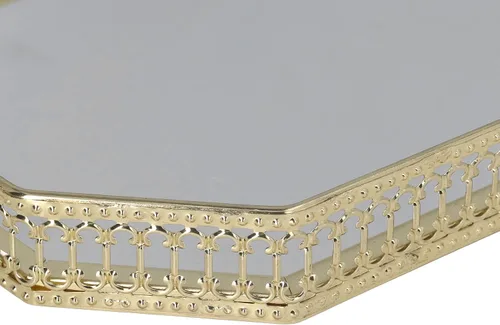 Vista 9 de Bandeja de espejo para mesa de té, plato decorativo grande, plato de fruta, bandeja de hierro dorado retro