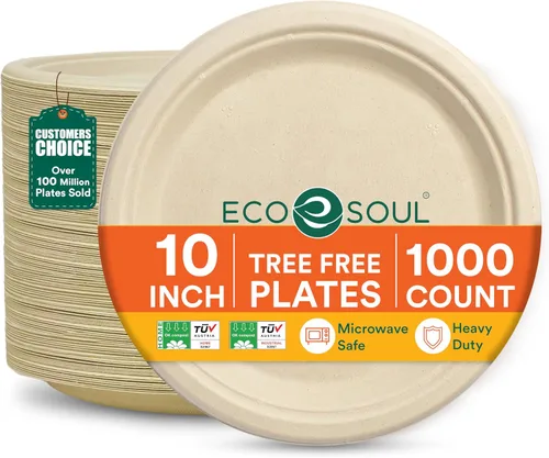 Vista 16 de ECO SOUL - Platos de papel compostables de 9 pulgadas (paquete de 100) biodegradables, resistentes, desechables, ecológicos para cena de Navidad