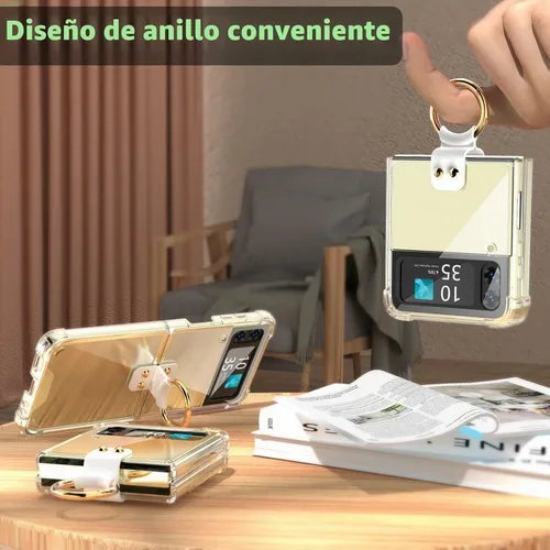 Vista 4 de Diseñada para Samsung Galaxy Z Flip 4 funda transparente con anillo, anticaídas a prueba de golpes, funda protectora compatible con Galaxy Z Flip 4
