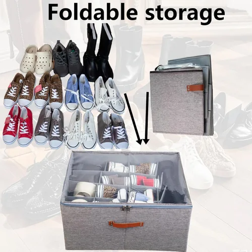 Vista 4 de Paquete de 2 organizadores de zapatos para armario, almacenamiento de zapatos plegable, contenedores ajustables para almacenamiento de zapatos, se