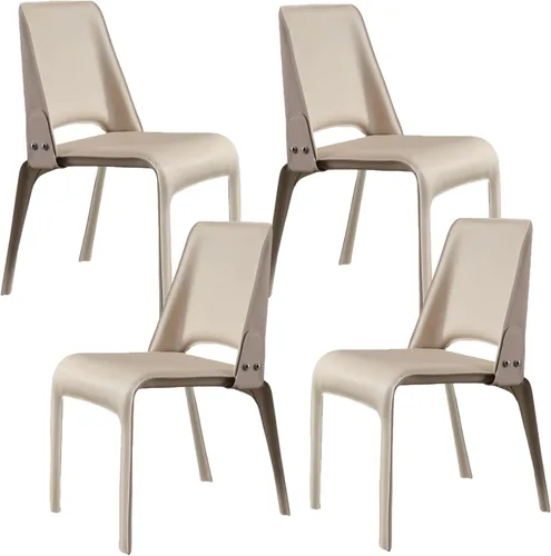 Vista 20 de JKGHK Leather Dining Chairs, Armless Room Chairs, Upholstered Kitchen Chair with Backrest, Side Chair with Metal Legs, for Bedroom, Cafe Brown