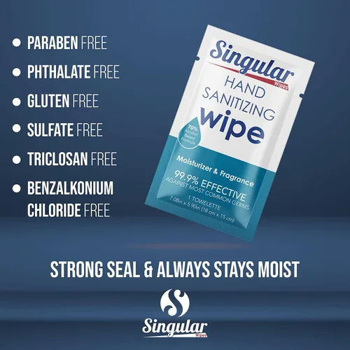 Vista 6 de Singular Wipes - Toallitas desinfectantes para manos, tamaño de viaje, 24 unidades envueltas individualmente, aroma cítrico fresco, hidratante