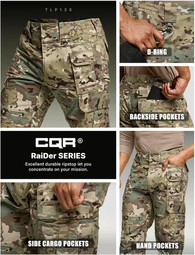 Vista 6 de CQR Pantalones tácticos para hombre, resistentes al agua, pantalones cargo Ripstop, ligeros EDC trabajo, senderismo, ropa para exteriores