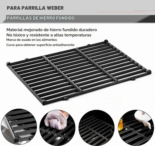Vista 4 de 7638 Spirit Grill Rejillas de repuesto para Weber Spirit II E-310 E-330 GS4 Parrilla Weber Spirit E310 Grill Grate 300 Series 65906 Rejillas