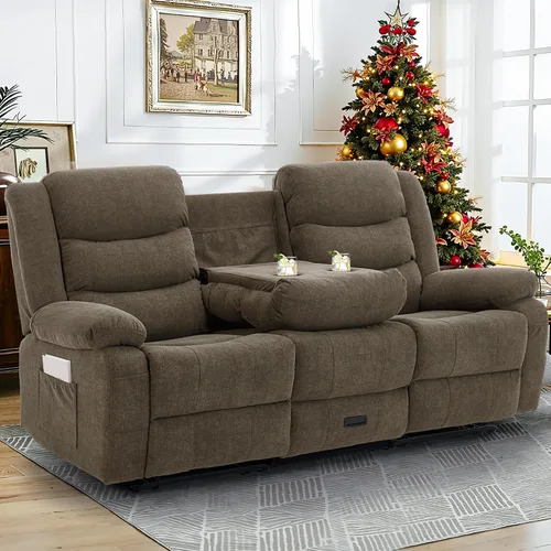 Vista 8 de Korser Sofá reclinable, sofá biplaza reclinable de gran tamaño con consola, sofá reclinable con portavasos y regleta de alimentación empotrada, sofá