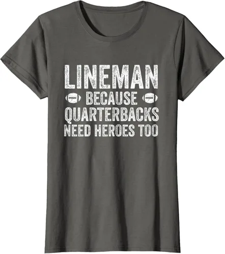 Vista 10 de Lineman Because Quarterbacks Need Heroes Camiseta de fútbol linieros S Negro