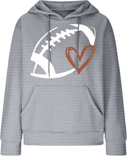 Vista 5 de Football Sweatshirts for Women Waffle Hoodie Tops Casual Oversized Hoodies Football Mom Hooded Pullover Costume