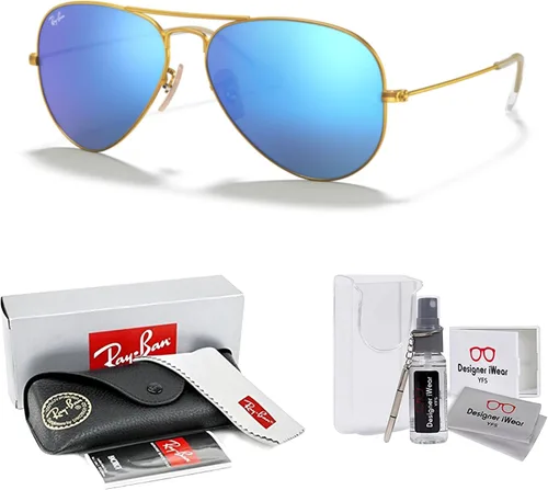 Vista 2 de Ray-Ban RB3025 - Lentes de sol de aviador de metal para hombre y mujer + paquete con kit de cuidado de gafas iWear de diseñador