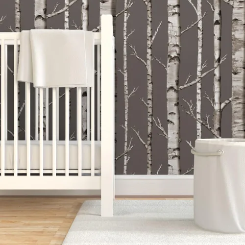 Vista 6 de Peel & Stick Wallpaper Swatch - Birch Grove Forest Woods Trees Rustic Custom Removable Wallpaper by Spoonflower