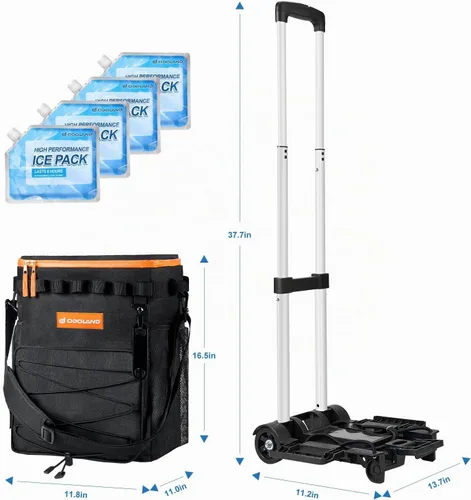 Vista 6 de Odoland 72 Can Rolling Cooler, Leakproof Insulated Cooler Bag with Handle 2-in-1 Collapsible Trolley Cart, Camping & Tailgating - Portable Travel