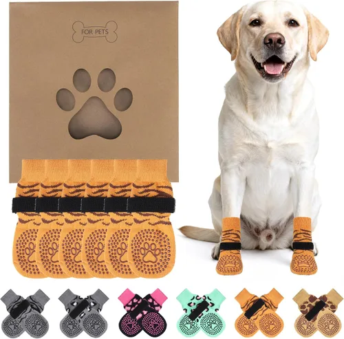Vista 23 de KOOLTAIL Calcetines antideslizantes para perros para pavimento caliente, 3 pares de botas de perro y protectores de patas para evitar lamer