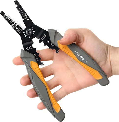 Vista 8 de MulWark Pelacables automático autoajustable 3 en 1, cortador/engarzador, alicates múltiples de 8 pulgadas para pelar cables eléctricos, corte