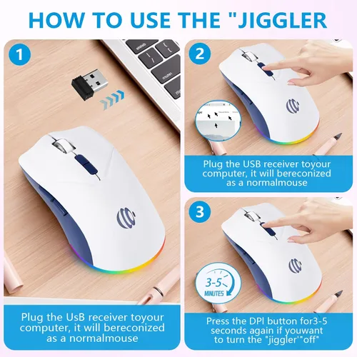 Vista 2 de Ratón inalámbrico, mouse recargable, modo dual Bluetooth 5.2 + 2.4G USB silencioso y delgado, mouse inalámbrico para MacBook Air, laptop, PC