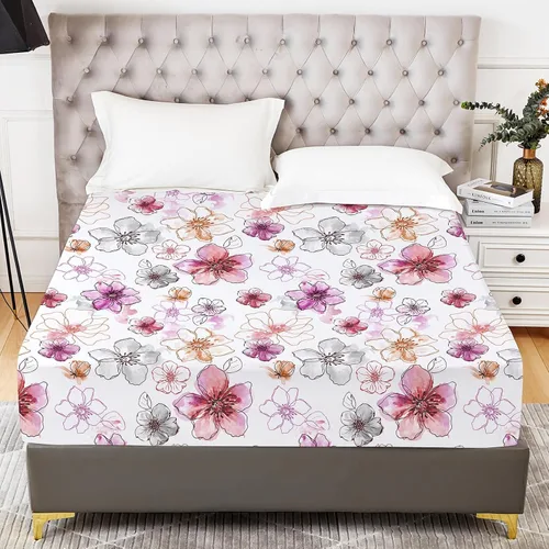 Vista 30 de YIYEA Sábana Bajera con Flores, Sábana Bajera de Bolsillo Profundo de Microfibra Cepillada Doble Premium Tamaño Individual, Sábana Bajera Inferior