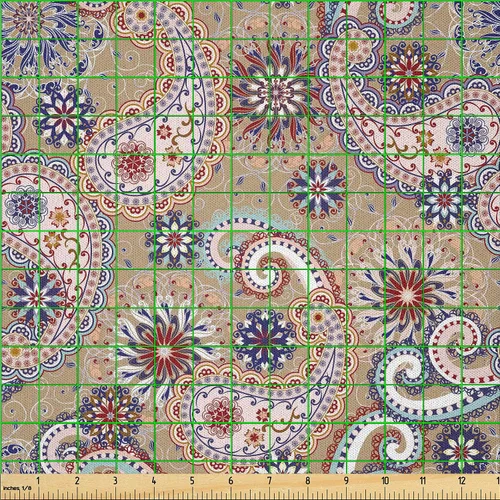Vista 2 de Ambesonne The Yard, tela de cachemira de The Yard, diseño vintage de motivos botánicos orientales, flores, vibraciones psicodélicas, arte, tela