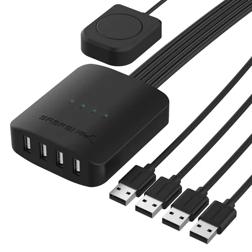 Vista 9 de SABRENT Interruptor de uso compartido USB 2.0 para múltiples computadoras y periféricos Indicadores de dispositivo LED (USB-SW20) Negro
