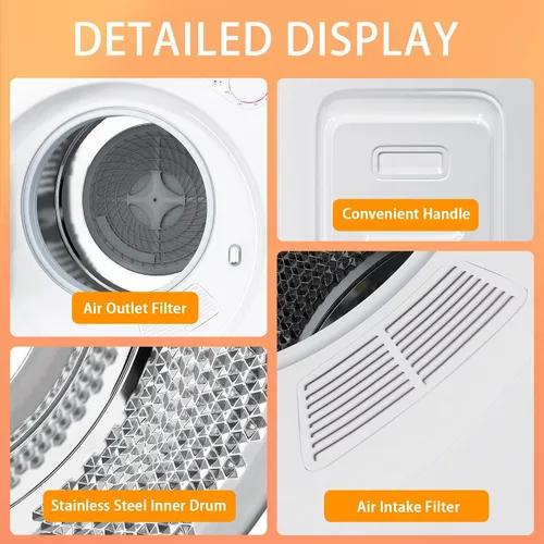Vista 5 de Secadora de ropa portátil de 1.5 pies cúbicos, secadora de lavandería de carga frontal de secado rápido de 800W con 5 modos, mini secadora eléctrica
