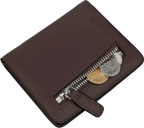 Vista 6 de BIG SALE-AINIMOER billetera de bolsillo pequeña con cremallera, plegable, compacta de cuero con bloqueo por identificación por radiofrecuencia