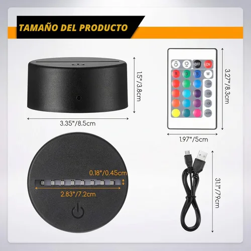 Vista 2 de Honoson Base de lámpara LED de noche 3D de 4 piezas, 16 colores, base de exhibición de luces LED con control remoto y cable USB, marco de luces