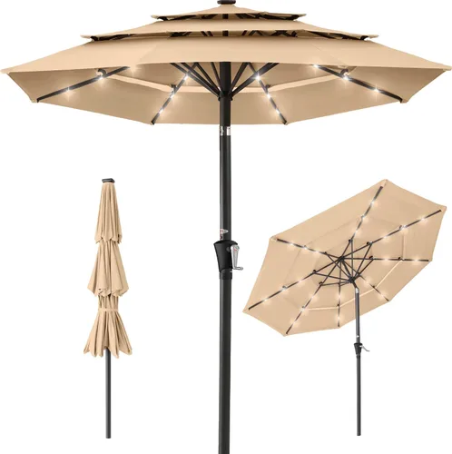 Vista 27 de Best Choice Products - Sombrilla solar de 10 pies de 3 niveles para patio, sombrilla de sol para exteriores, mercado, patio trasero, terraza, junto