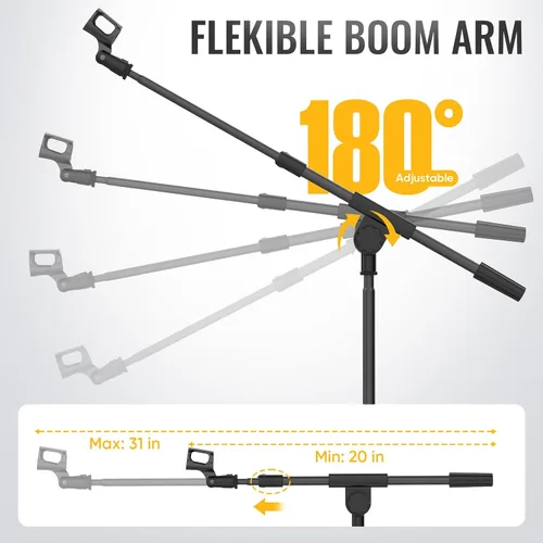 Vista 3 de GLEAM - Soporte de micrófono para micrófono ligero de menos de 1 LB - Trípode con brazo de extensión y soporte de micrófono con bolsa de transporte