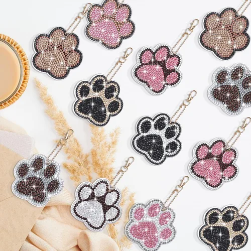 Vista 5 de YLOLUL 16 llaveros con forma de pata de perro con forma de pata de perro, kits de llaveros de arte de diamantes de doble cara para principiantes