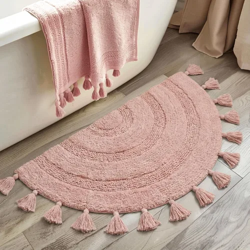 Vista 9 de KOEXM - Alfombra de baño de medio círculo con borlas, 100% algodón Alfombras de baño tejidas a mano, antideslizantes, absorbentes, lavables a