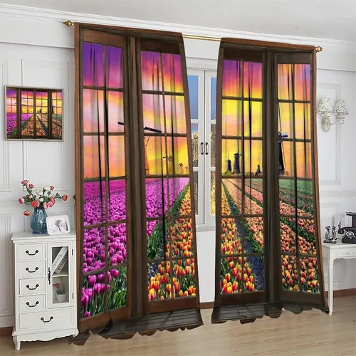 Vista 81 de Cortinas de paisaje, ventana 3D, primavera, bosque, vida silvestre, paisajes de naturaleza, dormitorio, sala de estar, cortinas térmicas opacas de 2