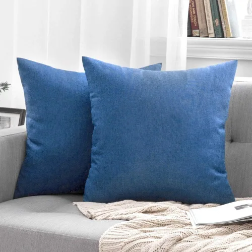 Vista 7 de MIULEE - Paquete de 2 fundas de almohada decorativas para exteriores, impermeables, sólidas, de imitación de lino, para jardín, casa de campo, Azul