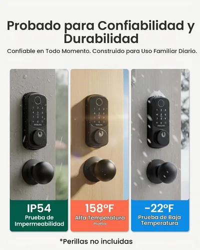 Vista 10 de DESLOC Cerradura de puerta inteligente de huella dactilar B200, cerrojo de Negro